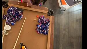 Yo, watch this cheerleader bang hard at the pool hall with a monster!