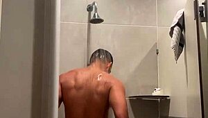 Gym shower time with red thong leads to steamy bathing fun! 🚿