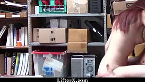 angry security officer dominates teen thief with hard fucking in garage