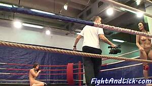 Wow! Wrestling Euro babes strip down for steamy muff diving action!