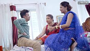 देसि इंडियन हसबैंड दो वाइव्स को खुश करने के ट्रिक्स दिखाता है फुल थ्रीसम मूवी में