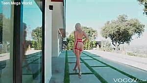 Blonde delivers hardcore anal blowjob with monster cock in lingerie!