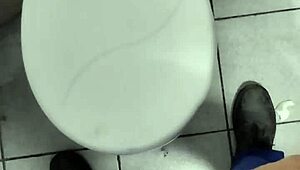 Masturbating alone at work in a solo session.