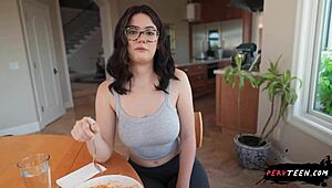 busty perv teen 18+ gets wild playing with food