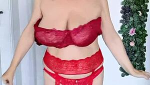 Groovy Granny MariaOld Flaunts Huge Tits in Red Stockings