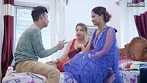 देसि इंडियन हसबैंड दो वाइव्स को खुश करने के ट्रिक्स दिखाता है फुल थ्रीसम मूवी में