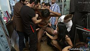 Ebony Slut Group Fucked Hard in Public Store