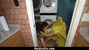 Stepbrother dives into stepsister's big round booty action