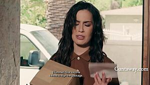 Tiny Lesbian Straps On and Pounds Dainty Delivery Girl. Petite Cunt Gets Wild Muff Diving!