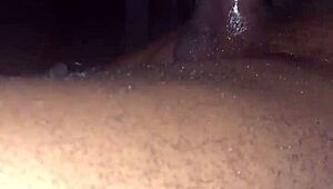 Jerking off big black cock in car under moonlight