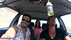 The busty Brit picks up a guy and gives a public blowjob before outdoor sex.