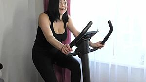Athletic Pornstar In Lingerie Exercises On Bicycle Bouncing Boobs