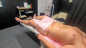 after a lingam massage she put dildo in his ass and start pegging him huge exploding cumshoot