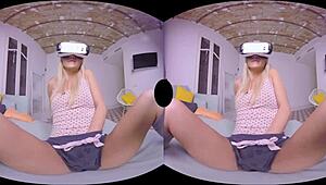 Vr Girl Plays with Small Natural Tits Outdoors in Public