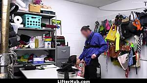 Officer tricks her into sitting on his lap for a wild ride at the shop