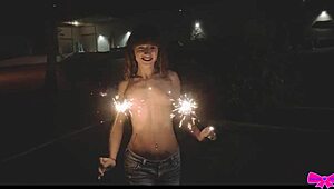 Topless Outdoors Public Sparklers With Honey Gold And Dakota Marr