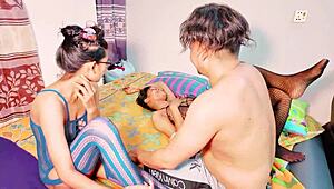 Neighbor Fucks Stepmom And Girl In Threesome