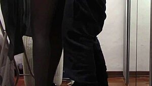 the milf in sexy lingerie and pantyhose irons while getting her ass touched and fucked hard