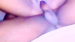 Slim pussy so tight and sweet, she licks her big cock solo.