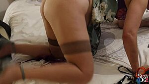 French amateur in stockings and lingerie gets doggystyle facial