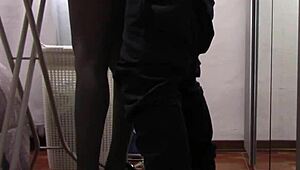 the milf in sexy lingerie and pantyhose irons while getting her ass touched and fucked hard