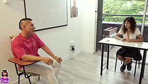 desperate latina student fucks her professor to pass the class with riding and licking