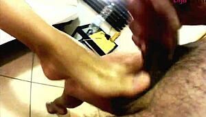 A casual amateur session where the mistress kicks balls and gets cum on her feet.