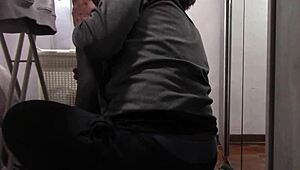 the milf in sexy lingerie and pantyhose irons while getting her ass touched and fucked hard