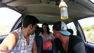 The busty Brit picks up a guy and gives a public blowjob before outdoor sex.