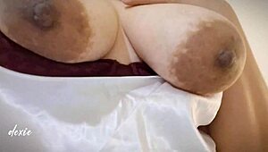 Chubby big tits housewife solo masturbates with wet horny pussy in lingerie