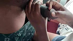 hot black girl sucks boyfriend's monster cock