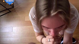 shy teen 18+ gets licked and fucked hard in missionary, creampies and squirts in kitchen