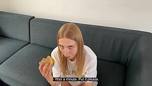 Blonde Babe Moans Deeply Sucking Cock in POV for Free Rent