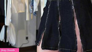 Intense upskirt try on with shaved pussy