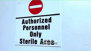 Amateur nurse rides huge cock in private hospital room.