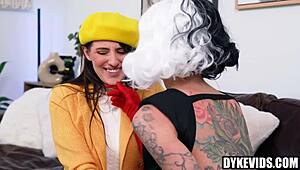 cruella fucking young lesbian with strapon?