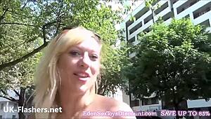 sexy blonde axa jays flashes in public with daring outdoor moves. her bold exhibition turns heads everywhere.