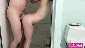 Check out this rough shower sex featuring anal creampie and facial