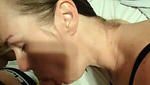 sexy wife teases husband with blowjob until he bends her over the bed and cums on her ass