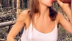 Pretty Long-Haired Hottie Enjoys Outdoor Adventure In The Woods