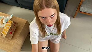 Blonde Babe Moans Deeply Sucking Cock in POV for Free Rent