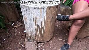 Running in park, pussy dripping honey everywhere.