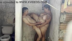 Stepmother fucks lover in shower