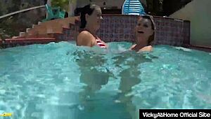 I’m obsessed with Vicky Vette and Rachel Storms scissoring by the pool!