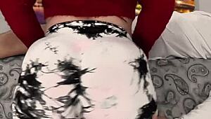 My latina milf kneels and sucks my cock eagerly.