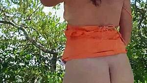 Mexican Prostitute Flashes Tits and Ass in Public Spot Before Sucking