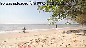 Caribean naked girl at the beach getting her ass touched by a stranger after shower