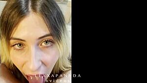 Petite blonde gives intense blowjob to stepfather in POV.