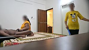 Maid performs deepthroat blowjob and gets hardcore pussy fucking while cleaning.