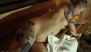 curvy hottie banging a stranger in a steamy public sauna with no shame